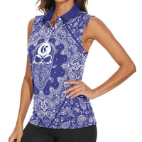 Blue Paisley Women Sleeveless Polo Shirt Skull Gangster - Wonder Print Shop