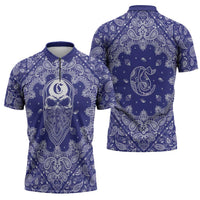 Blue Paisley Zipper Polo Shirt Skull Gangster - Wonder Print Shop