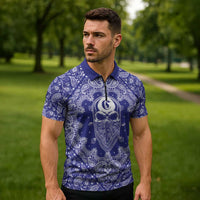 Blue Paisley Zipper Polo Shirt Skull Gangster - Wonder Print Shop