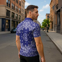 Blue Paisley Zipper Polo Shirt Skull Gangster - Wonder Print Shop