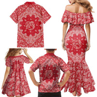 Red Paisley Family Matching Mermaid Dress and Hawaiian Shirt Skull Gangster - Wonder Print Shop