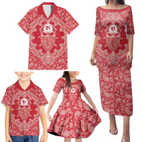 Red Paisley Family Matching Puletasi and Hawaiian Shirt Skull Gangster - Wonder Print Shop