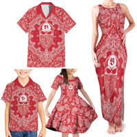 Red Paisley Family Matching Tank Maxi Dress and Hawaiian Shirt Skull Gangster - Wonder Print Shop