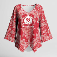 Red Paisley Kimono Sleeve Blouse Skull Gangster - Wonder Print Shop