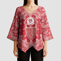 Red Paisley Kimono Sleeve Blouse Skull Gangster - Wonder Print Shop