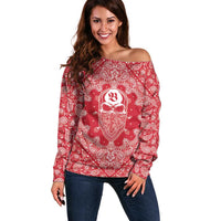 Red Paisley Off Shoulder Sweater Skull Gangster - Wonder Print Shop