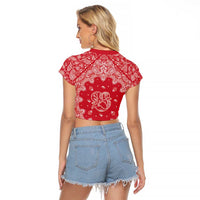 Red Paisley Raglan Cropped T Shirt Skull Gangster - Wonder Print Shop