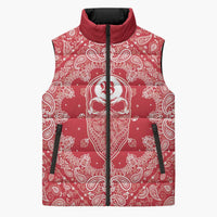 Red Paisley Sleeveless Puffer Jacket Skull Gangster - Wonder Print Shop