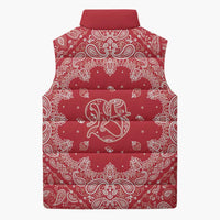 Red Paisley Sleeveless Puffer Jacket Skull Gangster - Wonder Print Shop