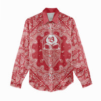 Red Paisley Women Casual Shirt Skull Gangster - Wonder Print Shop