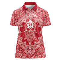 Red Paisley Women Polo Shirt Skull Gangster - Wonder Print Shop
