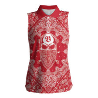 Red Paisley Women Sleeveless Polo Shirt Skull Gangster - Wonder Print Shop