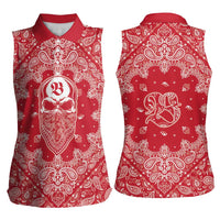 Red Paisley Women Sleeveless Polo Shirt Skull Gangster - Wonder Print Shop