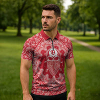 Red Paisley Zipper Polo Shirt Skull Gangster - Wonder Print Shop