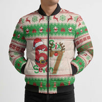 Funny Six Seven Meme Christmas Bomber Puffer Jacket Santa Says 6 7 - Wonder Print Shop