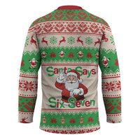 Funny Six Seven Meme Christmas Hockey Jersey Santa Says 6 7 - Wonder Print Shop
