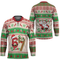 Funny Six Seven Meme Christmas Hockey Jersey Santa Says 6 7 - Wonder Print Shop