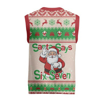 Funny Six Seven Meme Christmas Knitted V-Neck Vest Santa Says 6 7 - Wonder Print Shop