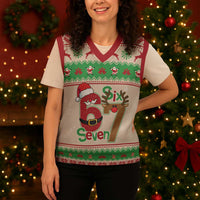 Funny Six Seven Meme Christmas Knitted V-Neck Vest Santa Says 6 7 - Wonder Print Shop