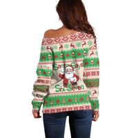 Funny Six Seven Meme Christmas Off Shoulder Sweater Santa Says 6 7 - Wonder Print Shop