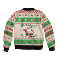 Funny Six Seven Meme Christmas Sleeve Zip Bomber Jacket Santa Says 6 7 - Wonder Print Shop