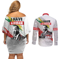 Martin Luther King Couples Matching Off Shoulder Short Dress and Long Sleeve Button Shirt Honoring The Legacy White Version LT05 - Wonder Print Shop