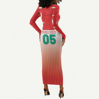 Custom Morocco Football Long Sleeve Bodycon Dress 1994 Retro Red Version - Wonder Print Shop