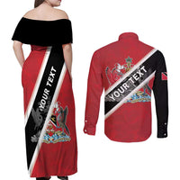 Personalized Trinidad and Tobago Couples Matching Off Shoulder Maxi Dress and Long Sleeve Button Shirt Coat Of Arms Flag Style