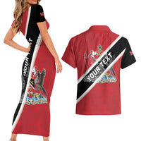 Personalized Trinidad and Tobago Couples Matching Short Sleeve Bodycon Dress and Hawaiian Shirt Coat Of Arms Flag Style