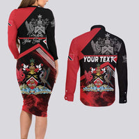 Personalized Trinidad and Tobago Couples Matching Long Sleeve Bodycon Dress and Long Sleeve Button Shirt Unique Style