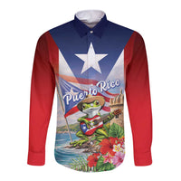 Puerto Rico Coqui Frog Long Sleeve Button Shirt Happy Emancipation Day