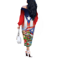 Puerto Rico Coqui Frog Off The Shoulder Long Sleeve Dress Happy Emancipation Day