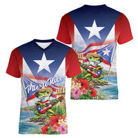 Puerto Rico Coqui Frog Women V-Neck T-Shirt Happy Emancipation Day