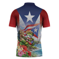 Puerto Rico Coqui Frog Zipper Polo Shirt Happy Emancipation Day