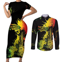 Afro Music Pride Couples Matching Short Sleeve Bodycon Dress and Long Sleeve Button Shirt From Our Roots The World Finds Rhythm - Wonder Print Shop