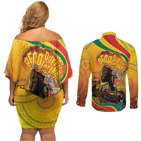Afro Latina Queen Couples Matching Off Shoulder Short Dress and Long Sleeve Button Shirt The Beauty Of Black Women - Wonder Print Shop
