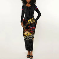 Custom Haiti Football 2026 Long Sleeve Bodycon Dress Haiti Nan Mondyal