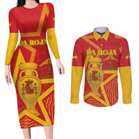 Custom Spain 2024 Football Couples Matching Long Sleeve Bodycon Dress and Long Sleeve Button Shirt La Roja Reigns Supreme LT05 - Wonder Print Shop