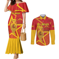 Custom Spain 2024 Football Couples Matching Mermaid Dress and Long Sleeve Button Shirt La Roja Reigns Supreme