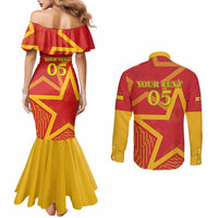 Custom Spain 2024 Football Couples Matching Mermaid Dress and Long Sleeve Button Shirt La Roja Reigns Supreme