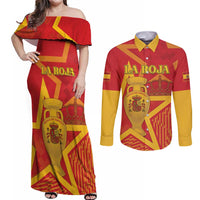 Custom Spain 2024 Football Couples Matching Off Shoulder Maxi Dress and Long Sleeve Button Shirt La Roja Reigns Supreme LT05 - Wonder Print Shop