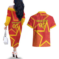 Custom Spain 2024 Football Couples Matching Off The Shoulder Long Sleeve Dress and Hawaiian Shirt La Roja Reigns Supreme LT05 - Wonder Print Shop