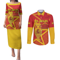 Custom Spain 2024 Football Couples Matching Puletasi and Long Sleeve Button Shirt La Roja Reigns Supreme LT05 - Wonder Print Shop