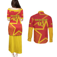 Custom Spain 2024 Football Couples Matching Puletasi and Long Sleeve Button Shirt La Roja Reigns Supreme LT05 - Wonder Print Shop