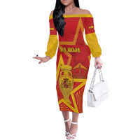 Custom Spain 2024 Football Off The Shoulder Long Sleeve Dress La Roja Reigns Supreme LT05 - Wonder Print Shop