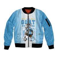 Custom Argentina Football GOAT 10 Sleeve Zip Bomber Jacket Worldwide Legend