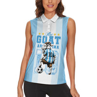 Custom Argentina Football GOAT 10 Women Sleeveless Polo Shirt Worldwide Legend