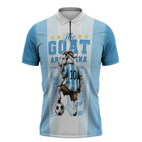 Custom Argentina Football GOAT 10 Zipper Polo Shirt Worldwide Legend