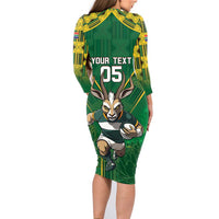 Custom South Africa Rugby 2024 Family Matching Long Sleeve Bodycon Dress and Hawaiian Shirt Go Bokke African Pattern LT05 - Wonder Print Shop