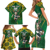Custom South Africa Rugby 2024 Family Matching Short Sleeve Bodycon Dress and Hawaiian Shirt Go Bokke African Pattern LT05 - Wonder Print Shop